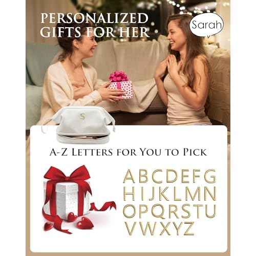 Women Gifts, Bridesmaid Gift, Initial Large Makeup Bag, Travel Essentials, Personalized Double Layer Cosmetic Bag with Makeup Brush Organizer, Toiletry Bag, Gifts for Friends Female Mom