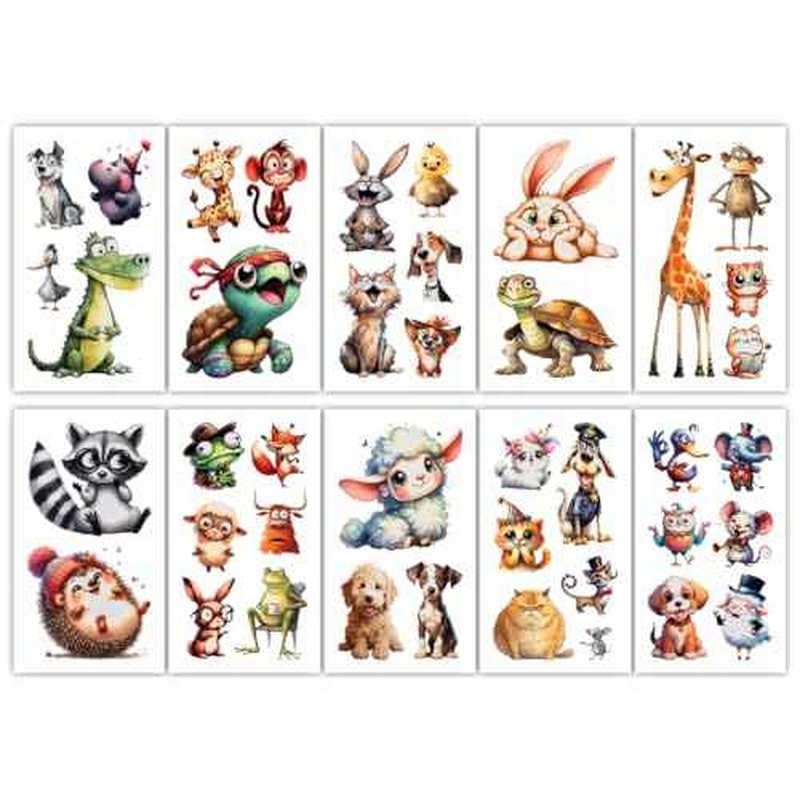 Temporary Tattoos - 30 Sheets Tattoos (Cute Animals)