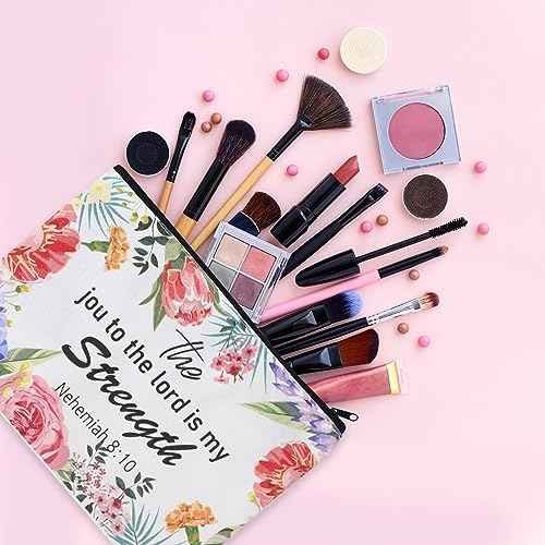 24 Pcs Christian Makeup Bag Bible Cosmetic Bags Inspirational Bible Verse Toiletry Pouches Canvas Motivational Pouches with Zipper for Women Organize Cosmetics Toiletries Stationery(Floral)