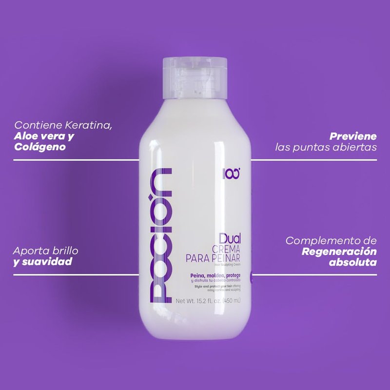 La Pocion Crema Peinar DUAL Leave-In Conditioner - 15.2 Fl Oz (450ml) | Dual-Action Detangling & Shaping Cream | Nourishes, Protects, and Tames Frizz Without Weighing Hair Down