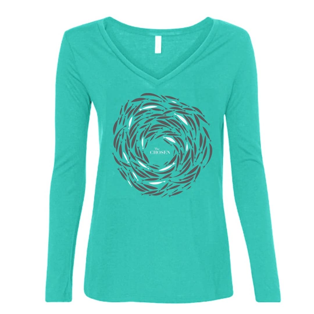 The Chosen Against the Current Women's Long Sleeve T-Shirt – Official Thirteen Fish Design | Soft Tri-Blend Tee for Men Women | Lightweight Apparel Inspired by the TV Series | Large Teal