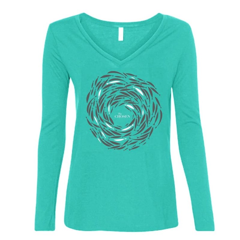 The Chosen Against the Current Women's Long Sleeve T-Shirt – Official Thirteen Fish Design | Soft Tri-Blend Tee for Men Women | Lightweight Apparel Inspired by the TV Series | Large Teal