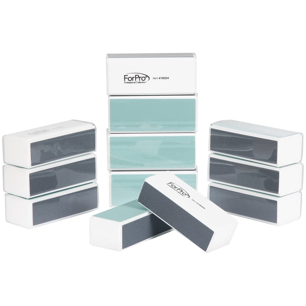 ForPro AfterGlo 4-Way Nail Buffer Set - 12-Count Manicure & Pedicure Buffers, 360/4000 Grit