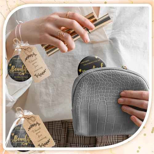 Tradder 50 Sets 2.76 Inch Inspirational Appreciation Gifts Compact Mirrors Bulk for Women Quinceanera Small Pocket Makeup Mirrors for Christmas Employee Gift