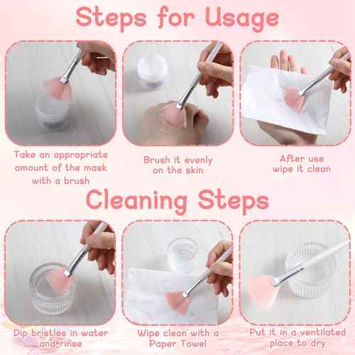 Ouligay 20 Pcs Facial Brushes Esthetician, Soft Fan Brush for Women Girls, Face Mask Brush Applicator for Mud Cream, Makeup Women Cosmetic Tools (Pink White)