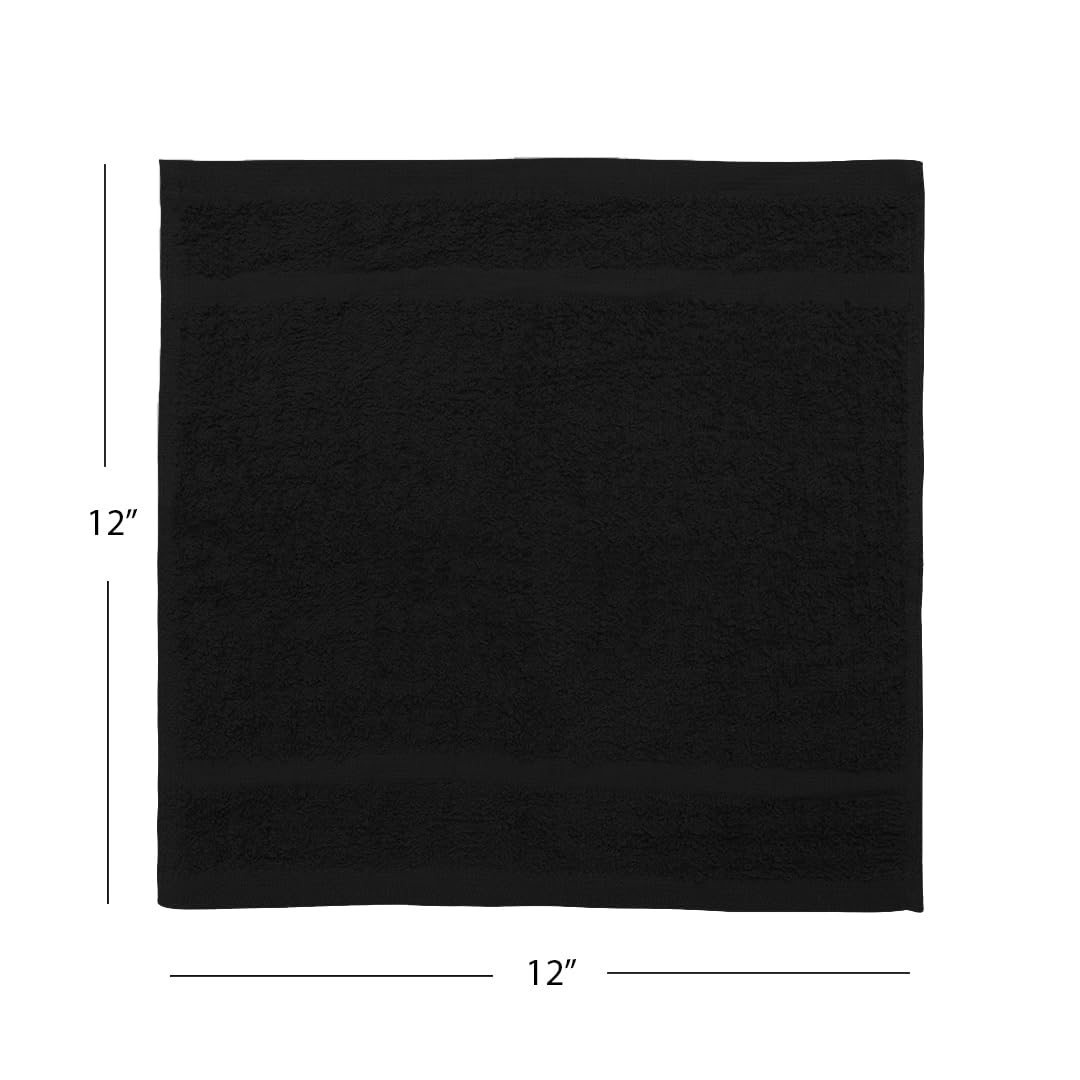 Avalon Towels Wash Cloths for Showering 48 Pack 100% Cotton Black Washcloths Bulk 12x12 Wash Rags, Facial Towel, Face Towels for Body, Bath Washcloth, Fingertip Towel