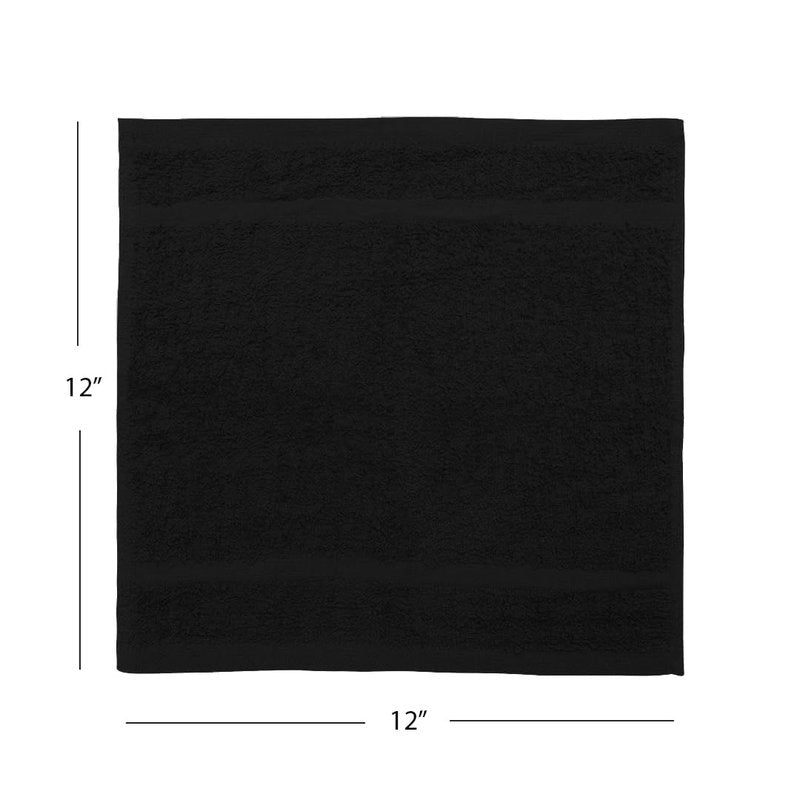 Avalon Towels Wash Cloths for Showering 48 Pack 100% Cotton Black Washcloths Bulk 12x12 Wash Rags, Facial Towel, Face Towels for Body, Bath Washcloth, Fingertip Towel
