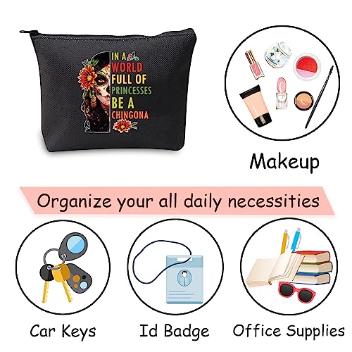 JXGZSO Mexican Lady Cosmetic Bag In A World Full Of Princesses Be A Mexican Makeup Bag Badass Women Gift (Mexican women black)