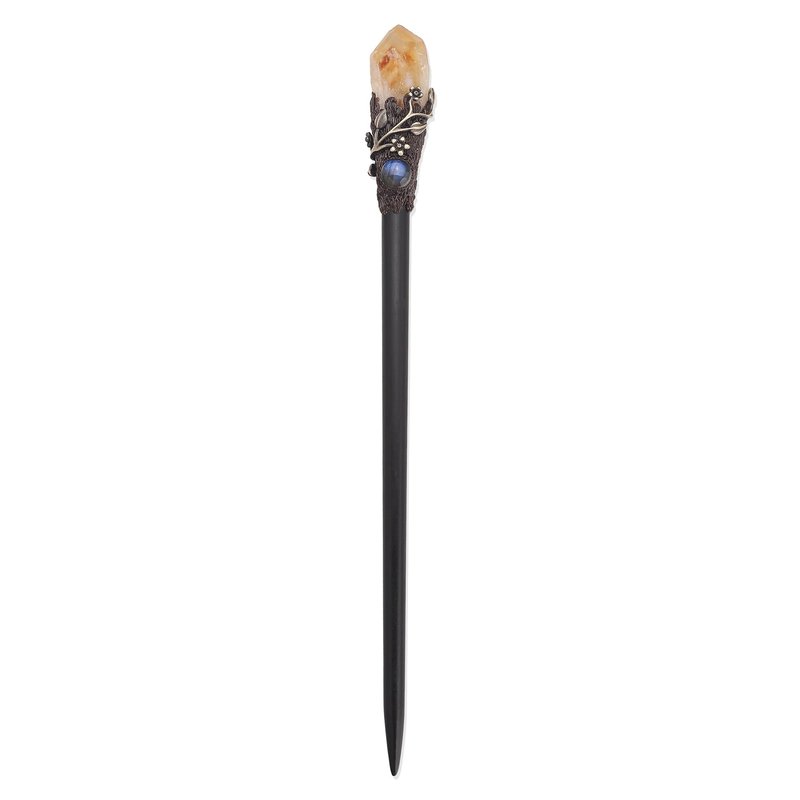 Wooden Magic Wand Chopstick Hairpin Amethyst Labradorite Handcraft Gift for Her (Citrin)