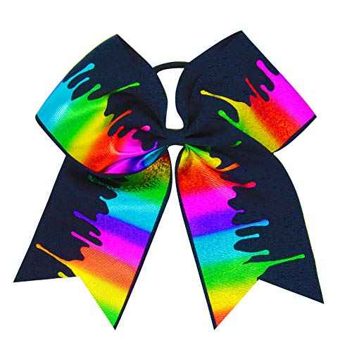 DeD 10 Pcs Elastic Bow 7" Large Hair bows Boutique Rainbow Golden-plating Grosgrain Ribbon Pigtail Holder For School Girls Teens Cheerleader
