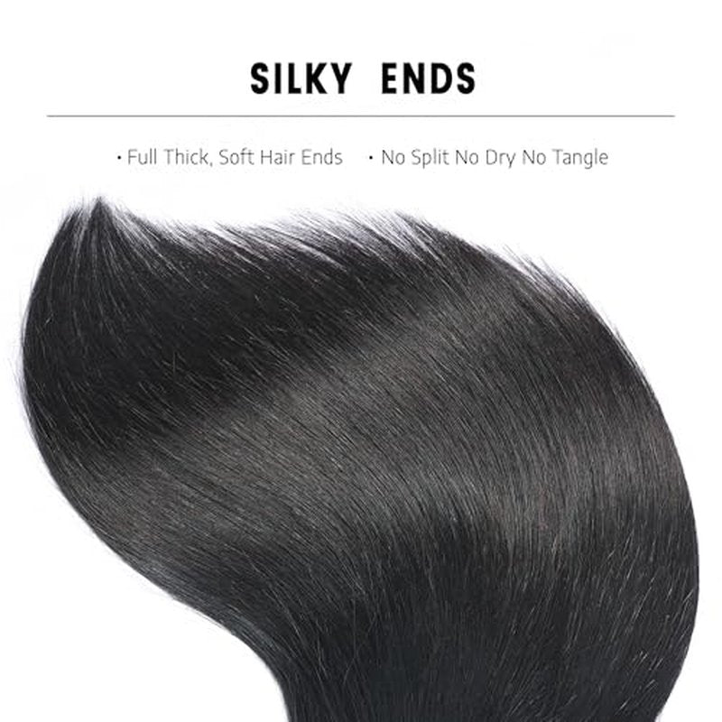 Straight Human Hair Bundles #1B Natural Black (18 20 22 Inch) Unprocessed Virgin Human Hair Extensions Weave 3 Bundles 300g Total Double Weft for Black Women