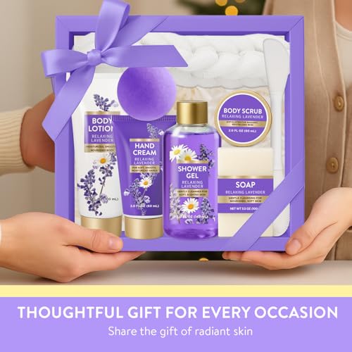 Gifts for Women, 8 piece Lavender Relaxing Spa Gifts Basket Women Care Package Get Well Soon Gifts, Bath Gift Baskets Set, Christmas Presents for Mom Her Wife Sister Grandma, Thinking of You Gifts