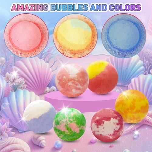 Bath Bombs for Kids with Surprise Inside, 12pcs Kids Bath Bombs with Mermaid Toys Gift Set for Girls, Shea & Coco Butter Dry Skin Moisturize, Handmade Fizzy Bubble Spa Bath Ball for Birthday Christmas