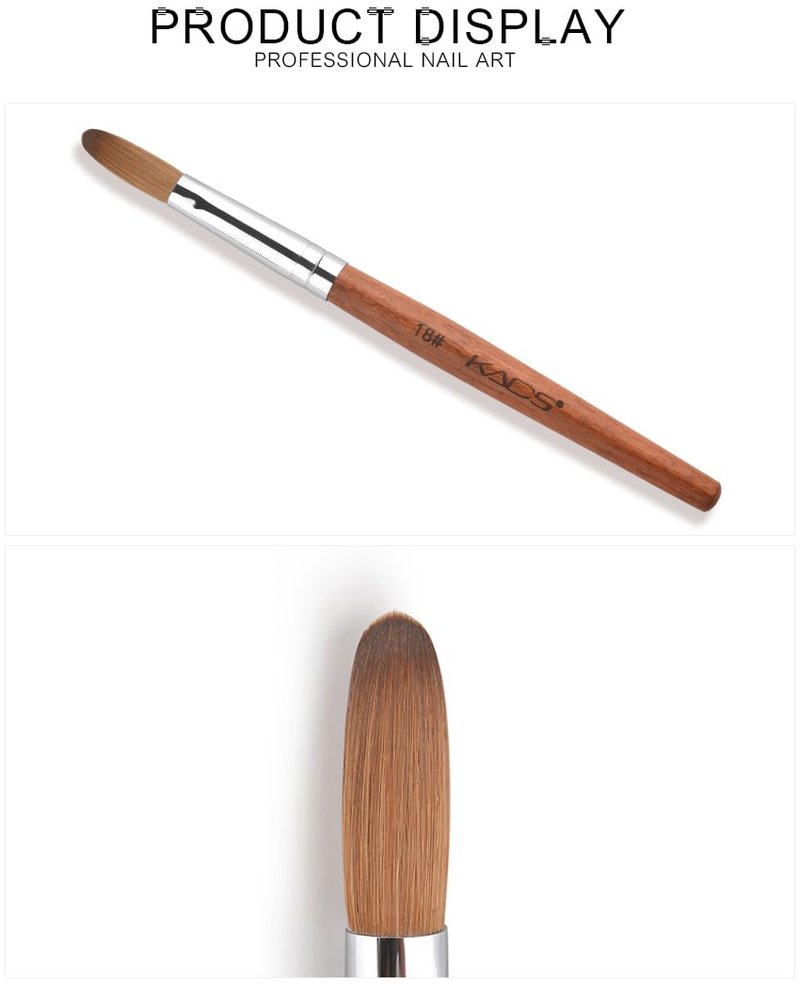 KADS Nail Acrylic Brush Kolinsky Nail Extension Brush Oval Crimped Shaped Sturdy Wooden Handle Acrylic Powder Nail Art Brush Professional Manicure Pedicure (18#)