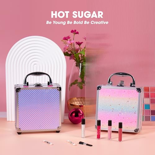 Hot Sugar Girls Makeup Kit Age 4-6 7-8 10-12, Little Girl Makeup Set, Makeup Kit for Teenagers 13-15 Includes Eyeshadow Lip Gloss Blush Highlighter Bronzer Brush (Rainbow)
