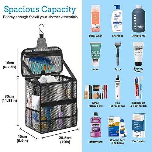 Boczif Shower Bag Mesh Caddy, Toiletry Bags for Travel, Bathroom, Gym, Camp Women Men, Shower Organizer Tote Bag for College Dorm Students Girls Boys, Portable Quick Dry and with Metal Hook
