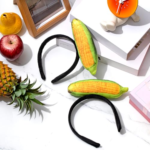 Hoteam 2 Pcs Corn Cob Headband Costume Fall Thanksgiving Holiday Headband for Women Skincare Spa Face Washing Hairband Christmas Corn Costume Masquerade Party