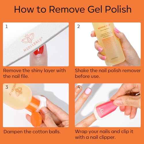Modelones Acetone Nail Polish Remover, Professional Gel Polish Remover, Nail Glue Remover Natural Formula with Jojoba Oil for Nail Moisturizing & Care, Acrylic Dip Powder Remover(8 FL.Oz.), Lemon