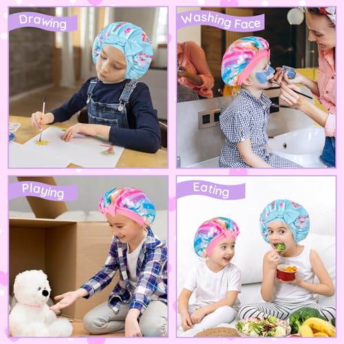 2 PCS Kids Bonnets for Girls, Satin Silk Bonnet for Kids Toddler Bonnet for Sleeping Cap with Elastic Tie Band Hair Bonnet