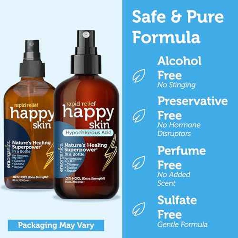 Happy Skin Hypochlorous Acid Spray for Face Travel Size ? Extra Strength Natural Full Body Cleansing Toner for Acne ? Soothe, Hydrate & Repair Dry, Sensitive Skin ? pH Balanced, Non-Toxic 2oz