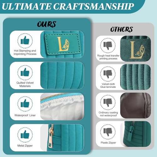 Monogrammed Make Up Bags for Women,Personalized Cosmetic Bags Women,Small Quilted Makeup Pouch,Cute Makeup Bag Travel,Birthday Gifts for Teen Girl (Blue L)