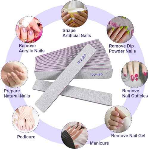 Nail Files (12 Pack), 100/180 Grit Emery Boards Nail File for Natural Nails and Acrylic Nails, Double Sided Emory Boards limas para unas acrilicas Profesional Fingernail Filer Reusable Manicure Gray