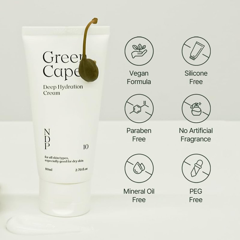 NATURAL DERMA PROJECT Green Caper Deep Hydration Cream (80ml / 2.70 Fl oz) Calming, Soothing, Panthenol, Hydrating for Sensitive and Dry Skin, Face Moisturizer, NDP