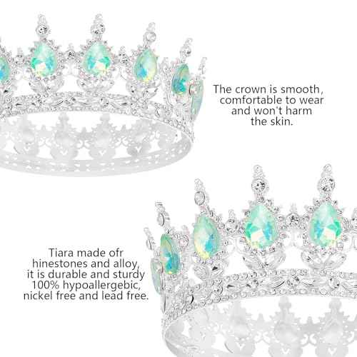 Queen Crown Rhinestone Wedding Crowns and Tiaras for Women Costume Party Hair Accessories Princess Birthday Crown Crystal Bridal Crown (Silver Fantasy Light Green)