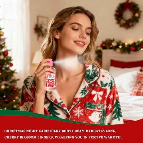 Christmas Bath and Body Gift Set - Festive Japanese Cherry Blossom Spa Kit with Gel, Lotion, Mist, a Must-Have Holiday Gift for Mom, Wife, Sister & Friends to Celebrate Christmas