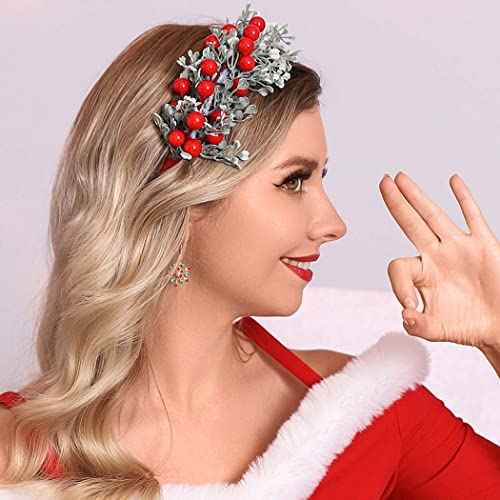 Catery Christmas Headbands Reindeer Antler Xmas Hair Hoop Headpiece Berry Christmas Party Headwear for Women and Girls