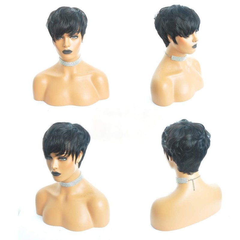 BEEKERKER Human Hair Short Wigs Glueless Wigs with Bangs Short Bouncy Curly Bob Wig With Bang 6 Inch 180% Density Glueless Full Machine Made