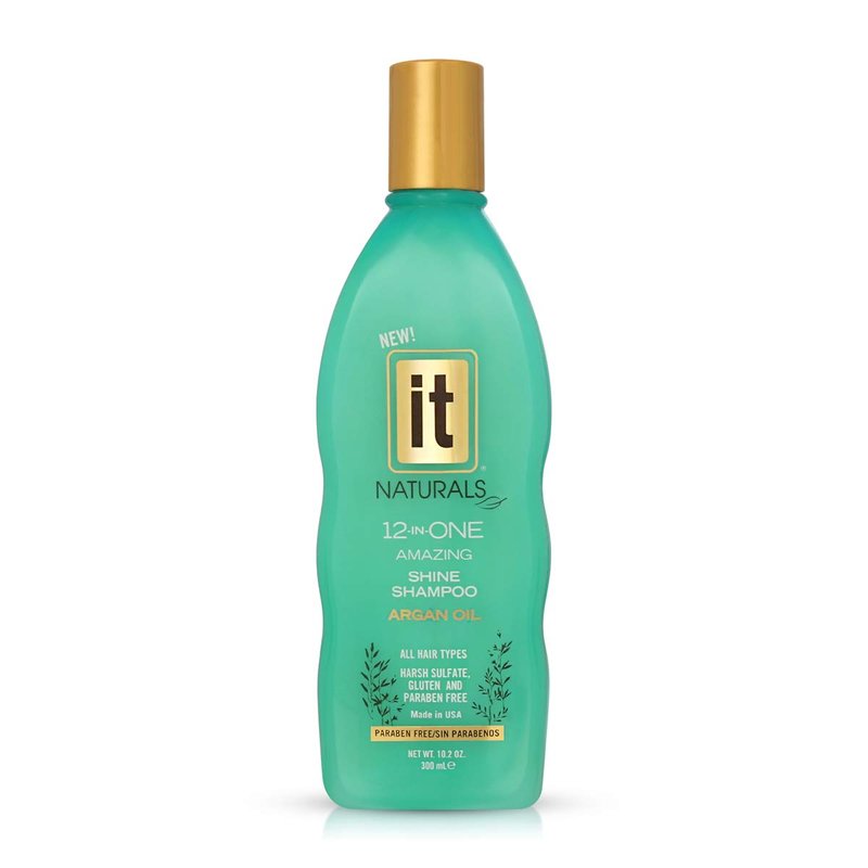 IT Naturals Argan Oil 12-In-One Amazing Shine Shampoo, 10.2oz - Repairs, Protects & Strengthen Hair Split Ends & Breakage - for All Hair Types - Moisturizing & Volumizing - Paraben Free