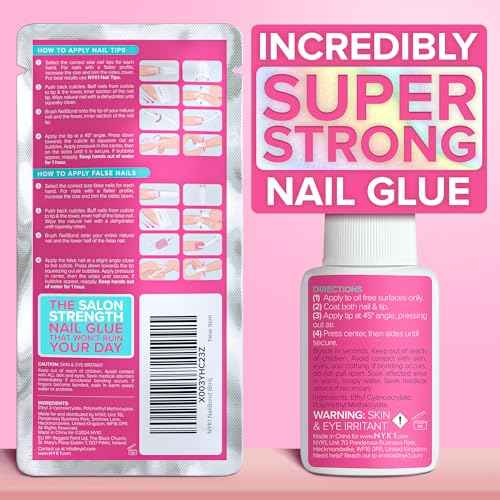 Super Strong Nail Glue for Press On Nails, Nail Tips & Acrylic Fake Nails (8ml) NYK1 NailBond Brush On Glue for Press Ons, Tips & Acrylics - Long Lasting, Maximum Strength, Mess-Free Application