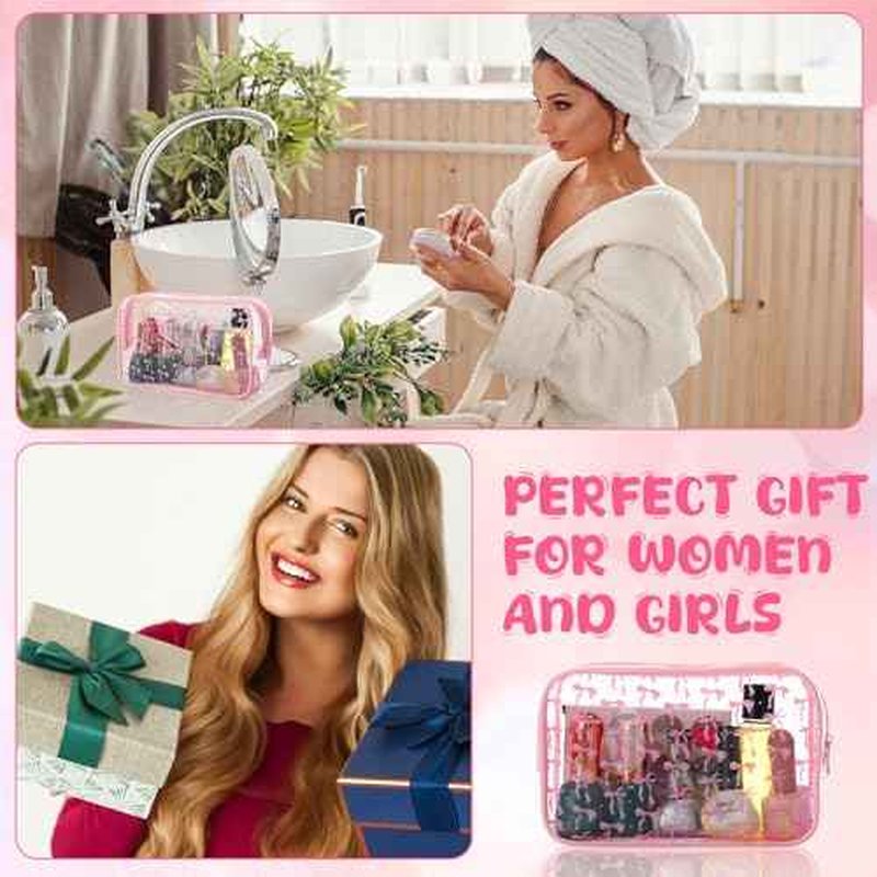Kacctyen 24 Pcs Pink Bow Cosmetic Bag Coquette Preppy PVC Makeup Bag Bulk Zippered Travel Toiletry Pouch Gift for Women Birthday Party Favor Organizer