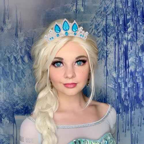 Elsa Crown Tiaras for Girls, Vofler Frozen Princess Mermaid Costume Blue Silver Headband Hair Accessories for Women Queen Adult Womens Little Girl Kids Birthday Wedding Pageant Prom Halloween Party