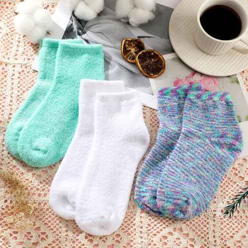 Tarpop 3 Pairs Aloe Socks Women Moisturizing Spa Socks for Dry Cracked Heel Feet Infused Gel Sleeping Fuzzy Lotion Valentines Day Gift for Women Men Softening Dry Feet(White, Green, Colorful)