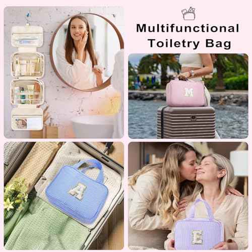 TOPEAST Travel Hanging Toiletry Bag Initial Makeup Bag for Women Teen Girls - Birthday Gifts for Women Teen Girls, Gifts for Daughter Sister Friends Mom Her - Letter A, Blue