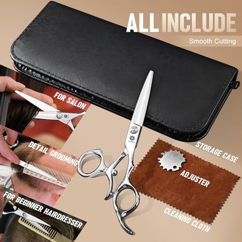 Dream Reach HIGH-END SERIES Japanese 440C Stainless 6.0" 360¡Æ Swivel Thumb Ring Professional Barber Razor Edge Hairdressing Straight Cutting Scissors