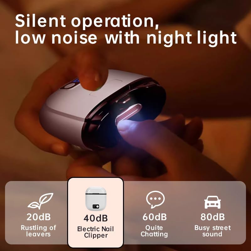 Rechargeable Electric Nail Clipper – 3-Speed Trimmer with LED Light & Quiet Motor for Safe Fingernail & Toenail Cutting for Babies, Kids & Seniors
