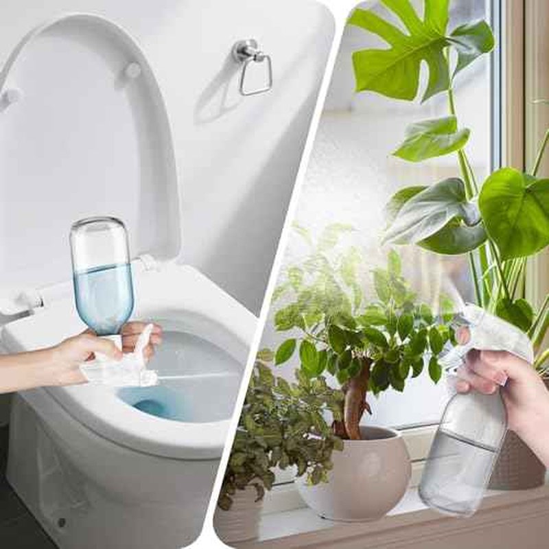 Tecohouse Glass Spray Bottles 8oz, 2 Pack 360¡Æ Glass Spray Bottle for Cleaning Upside Down Mister Squirt Bottle with Adjustable Nozzle for Hair, Plants, Pet Clear White Nozzles