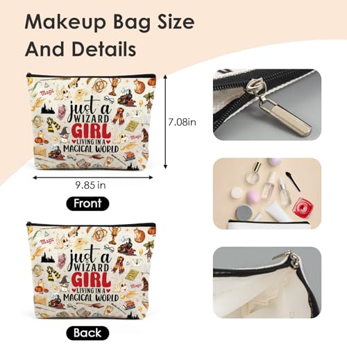Magic Makeup Bag Gifts - Personalized Wizard Cosmetic Bags for Magical Books Lover Fans Canvas Toiletry Pouch for Women Girls Travel Beach Party Accessories Holiday Graduation Birthday Gift
