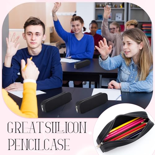 8 Pcs Silicone Pencil Case Pen Zipper Pouch Bags Aesthetic Operation Christmas Holiday Gifts Stationery Travel Toiletry Makeup Coin Organizer Waterproof Christian (Black)