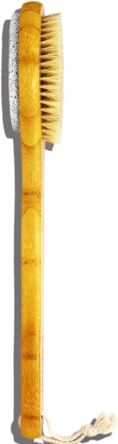 ICANdOIT 2-in-1 Long Handle Bath & Shower Brush - Boar Bristle with Pumice Stone for Exfoliating & Softening Skin | Ideal for Cellulite & Lymphatic Drainage