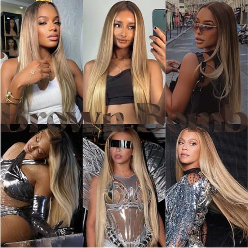 Straight Lace Wig Pre Plucked, Synthetic Lace Front Wig Pre Plucked, HD Glueless Wigs 13X5X1 Lace Wigs for Women 180 Density 26inch (ombreblond, 26)