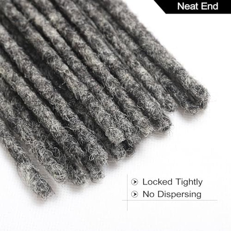 Salt and Pepper Loc Extensions Human Hair 0.6cm 8 Inch 30 Strands Nature Grey and Black Dreadlock Extensions Real Human hair for Women/Men/Kids Full Handmade Permanent Butterfly Gray locs