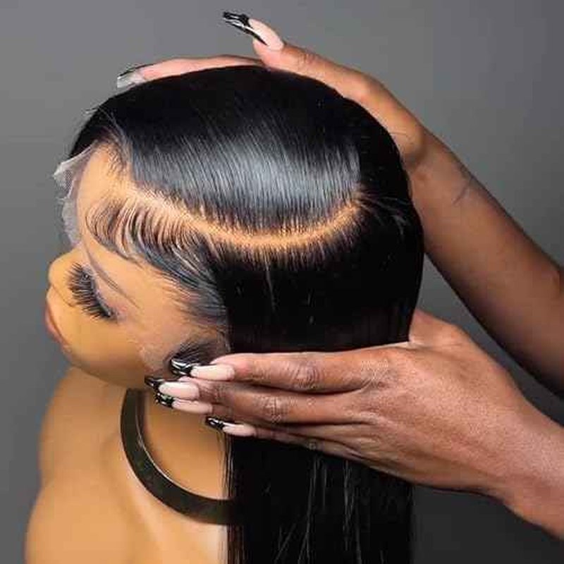 18inch HD Swiss Lace Melt Skin Lace Frontal Long Deep Parting Raw Hair Materials Straight Style Much Fuller with Natural Hair Line Human Hair Natural Black Color (13x6, 8 inches)