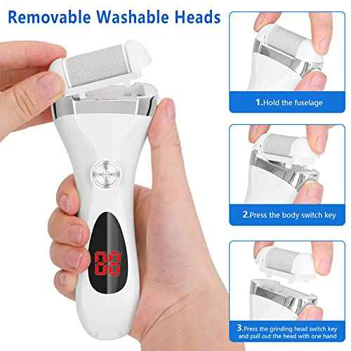 Electric Foot Callus Remover Kit, Elmchee Rechargeable Callous removers 3 Grinding Heads Waterproof Foot Scrubber File, Professional Pedicure Tools kit Feet Care for Dead, Cracked Dry Skin