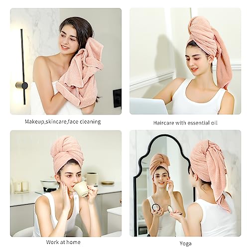 Microfiber Hair Towel Quick Dry Hair Towel Hair Drying Towels Suitable for All Kinds of Hair Ultra Absorbent Long and Thick Hair 20X40inch Lotus Root Pink (1pcs)