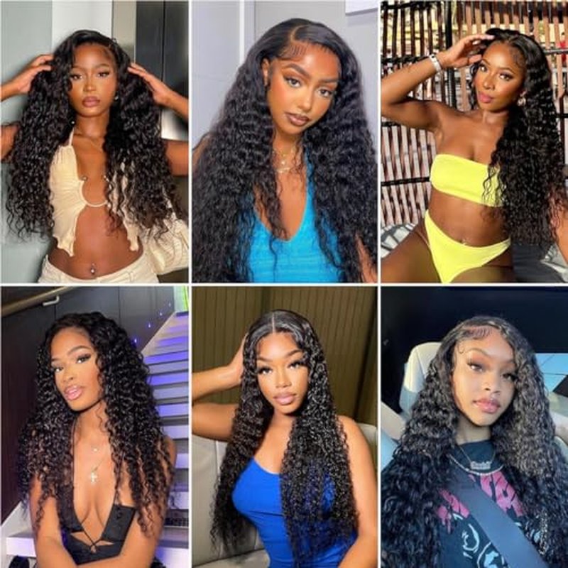 Deep Wave Bundles Human Hair 10A Brazilian Virgin Human Hair Bundles 100% Unprocessed 10 12 14 Inch Water Wave Bundles Double Weft Deep Curly Weave 3 Bundles Natural Color