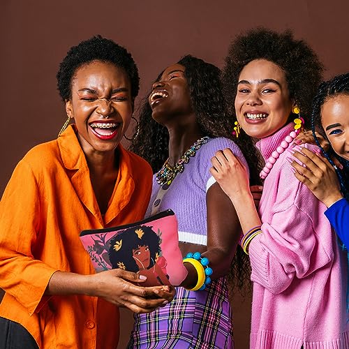 Mumufy 16 Pcs Black Women Makeup Bag African American Makeup Bag Afro Toiletry Canvas Cosmetic Bags Reusable Zipper Pouches Multi Purpose Organizer for Travel Women Inspirational Gifts